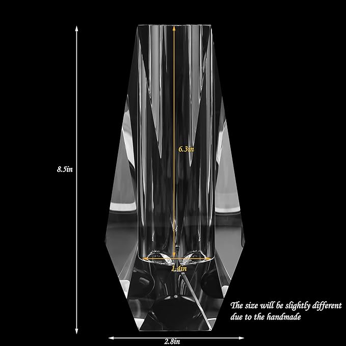 Kitcom Flower/Bud Crystal Vase Decorative Vases for Home, Wedding, Christmas, Outline Dimensions W2.8''xH8.5'', Clear with Gift Box