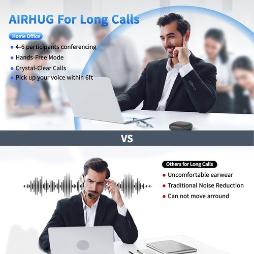 AIRHUG Bluetooth Conference Speaker - 360° Voice Pickup, Advanced Noise Reduction, USB-C | Compatible with Zoom & MS Teams