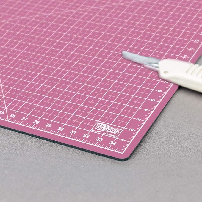 U.S. Art Supply 24" x 36" Self-Healing Cutting Mat 5-Ply - Double-Sided Pink/Blue Craft Mat, Non-Slip Cutting Mats for Crafts, Sewing, Quilting, Scrapbooking