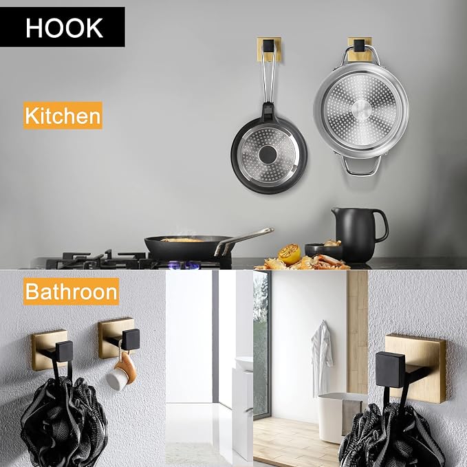5 Pieces Bathroom Hardware Accessories Set Black and Gold Towel Bar Set,Wall Mounted Stainless Steel,23.6 Inch
