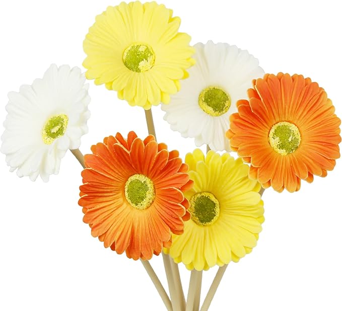 6 Pcs Artificial Gerbera Daisies Flowers Artificial Daisy Bouquet Fake Daisy Stems Faux Flowers Bulk Artificial Flowers Wildflowers Silk Flowers for Wedding Bridal Bouquet Party Home Kitchen