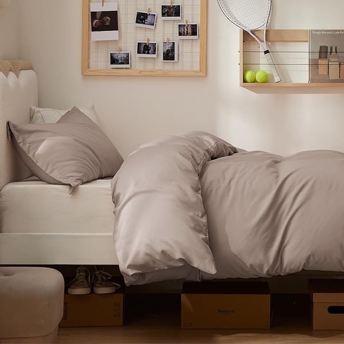 Bedsure Duvet Cover Twin/Twin XL Size - Soft Double Brushed Bedding Set for Kids & Adults, Zipper Closure, 2 Pieces, Includes 1 Duvet Cover (68"x90") & 1 Pillow Sham, NO Comforter, Khaki