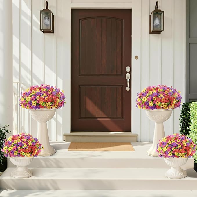 Lifewit Artificial Flowers for Outdoor Indoor, 24 Bundles Plastic Fake Flowers Daisy with Eucalyptus Leaves for Home Garden Decor, Porch, Window Box(Mix for Fuchsia Purple Yellow Red)