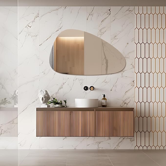 Niccy Irregular Mirror, 24"x40" Asymmetrical Bathroom Mirror, Decorative Modern Mirrors for Bathroom, Bedroom, Living Room, Entryway, Frameless Vanity Mirror, Unique Wall Mounted