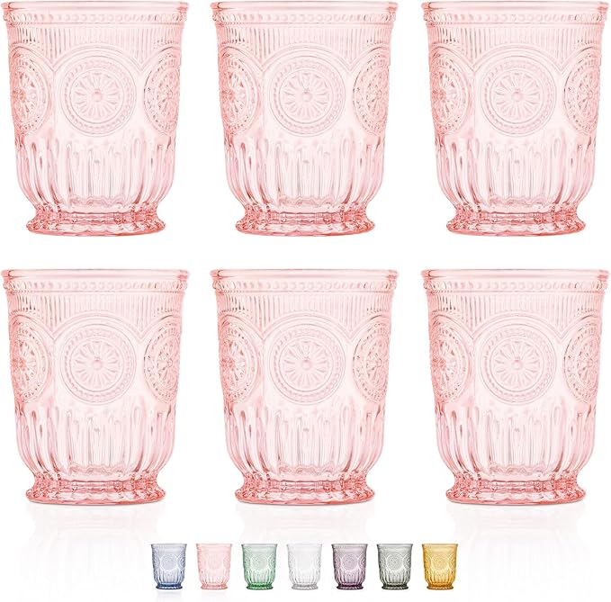 Purple Small Drinking Glasses Set of 6 Vintage Hobnail Design 8 oz
