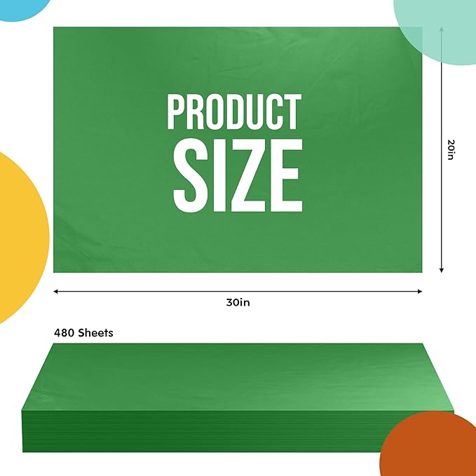 Party Solids Emerald Green Tissue Paper for Gift Bags - 20" X 30" Bulk Tissue Paper Green 480 Sheets - 10lb Newsprint for Packing, Birthday Gift Box Filler, Packing Supplies for Moving Supplies