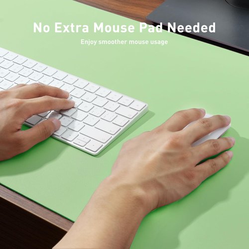 Aothia Faux Leather Desk Mat - Large Non-Slip PU Leather Blotter | Waterproof Writing Surface (Foam Green, 55" x 24")