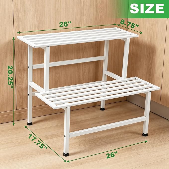 Dipion Metal Plant Stand Outdoor Plant Shelf Indoor,2 Tier Heavy Duty Ladder Plant Stands for Multiple Plants,26" L x 20.25" H x 17.75" W,White