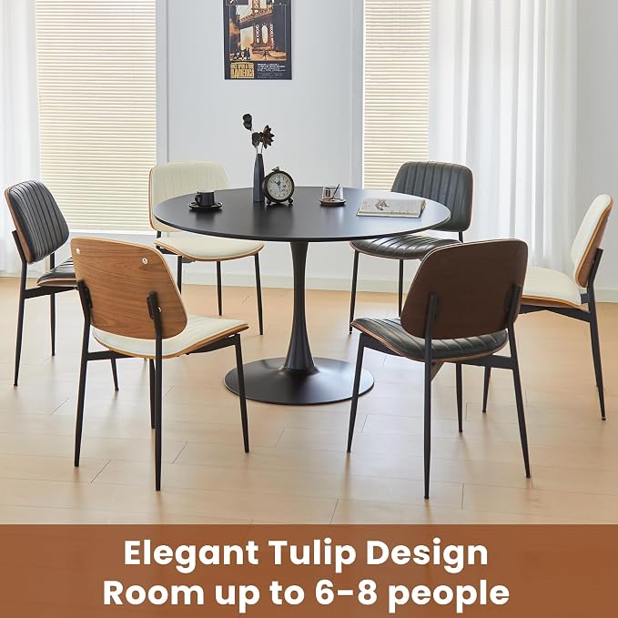 Round Dining Tulip Table for 4, Mid-Century Modern Table with Sturdy Metal Pedestal for Kitchen, Bistro, Cafe, Leisure (Black, 43.5 INCH)