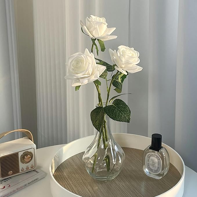 White Roses Artificial Flowers 50 Pack in Bulk, Fake Roses Flowers Realistic Roses for Wedding Home Party Decoration Event Gift (White)