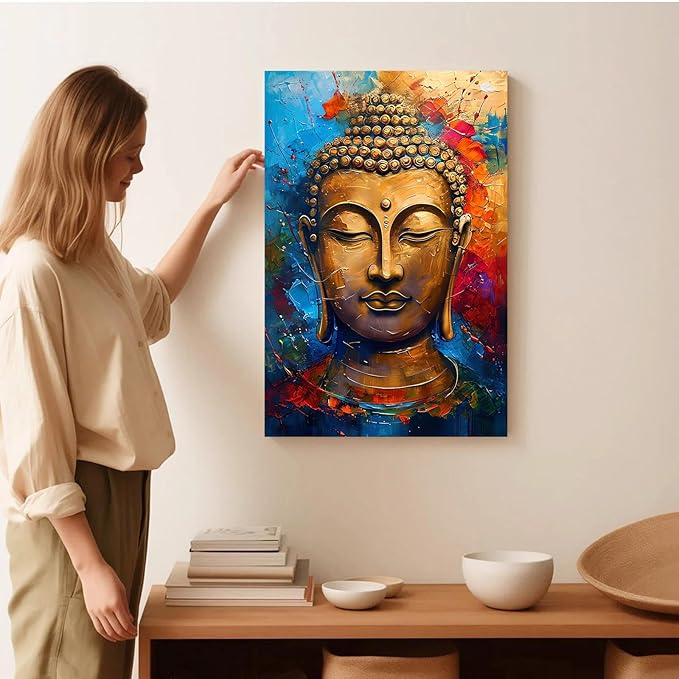 Golden Serenity Buddha Vintage Painting Wall Art Spirituality and Modern Art Wall Decor Adds Brilliance to Vibrant Home Decor 28x40in Frameless