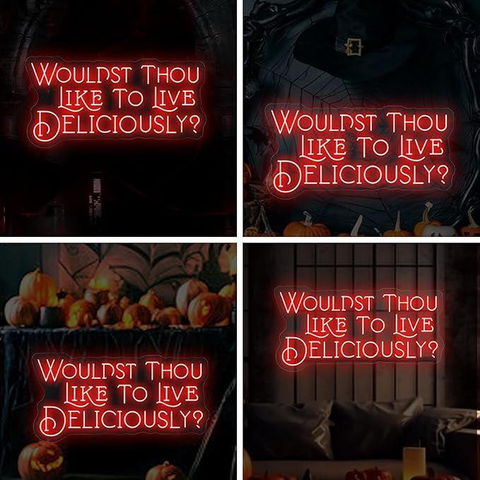 Wouldst Thou Like to Live Deliciously?Live Deliciously Neon Sign, Vintage Font Decor,Goth Room Decor,Gothic Horror Sign,Gothic Halloween Sign, Encouraging Light, Pink Led Light for Bedroom, Club