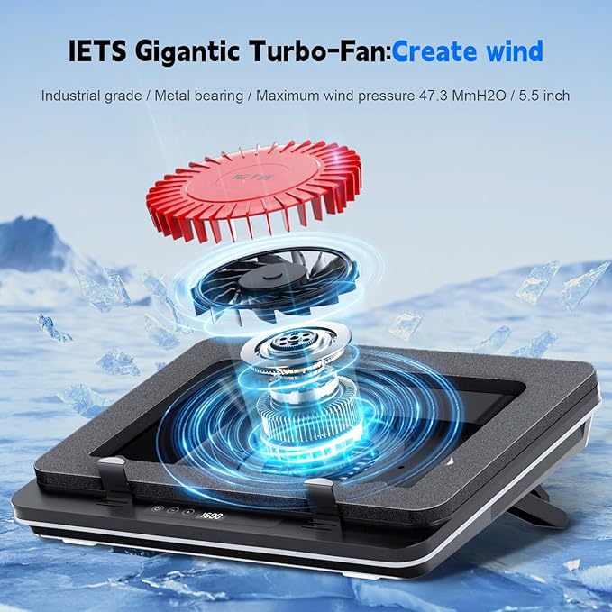 IETS GT600 Laptop Cooling Pad Equipped Gigantic Turbo-Fan（5.5inch Diameter）,Sealed Foam for Rapid Cooling Gaming Laptop,14.1-19.3 inch Laptop Cooler with Adjustable Brackets,Dust Filter,Touch Start
