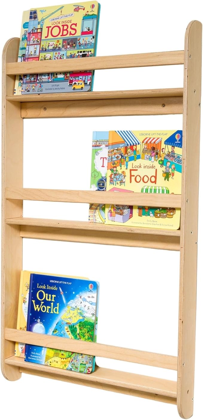 Montessori Wall-Mounted Bookshelf for Toddlers Toy Storage Shelf Organizer for Playroom and Classroom Floor Bookshelves for Kids Room (Natural, L, 3)