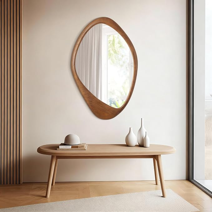 AAZZKANG Asymmetrical Wall Mirror Large 28"x20" Retro Irregular Vanity Mirrors Decorative for Bathroom Bedroom Living Room Hallway Brown