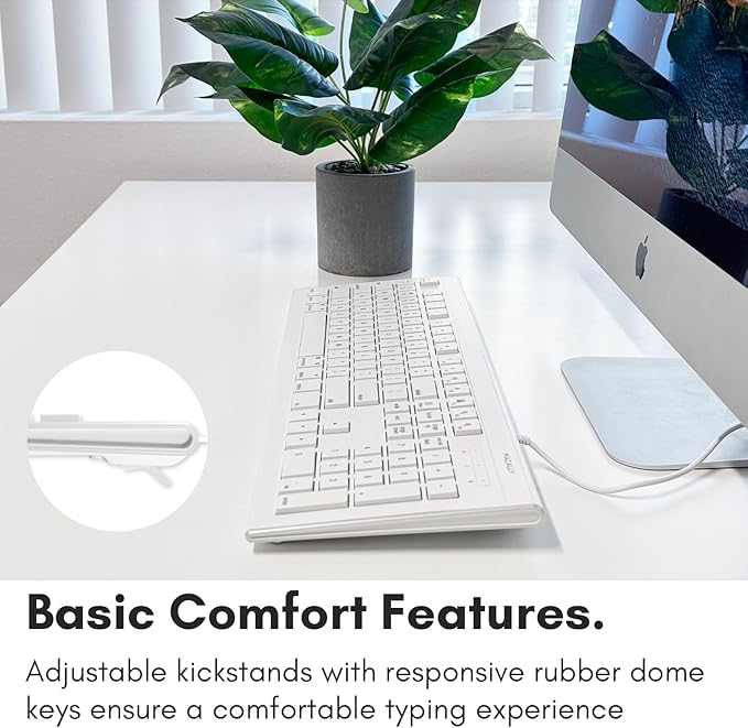 Macally Full Size USB Wired Keyboard for Mac and PC - Plug & Play Wired Computer Keyboard - Compatible Apple Keyboard with 15 Shortcut Keys for Easy Controls & Navigation of Macbook Pro/Air, iMac