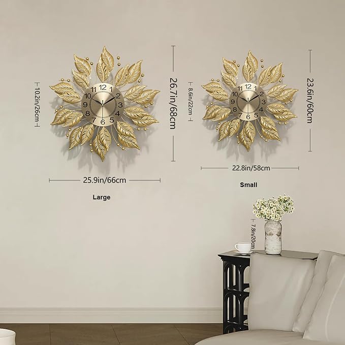 27" Gold Mid Century Modern Wall Clock，Battery Operated Decorative Decorative Metal Wall Clock for Living Room/Bedroom/Office/Bathroom Wall Art&Clocks