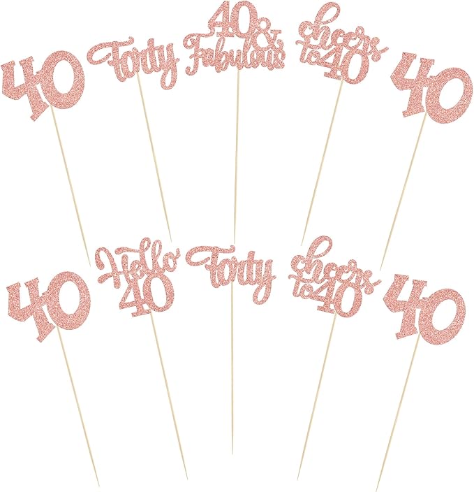 Gyufise 15Pcs 40th Birthday Centerpiece Sticks Forty Happy 40th Table Flower Centerpieces Sticks Cheers to 40 Floral Decorations for 40th Birthday Party Centerpieces Supplies Rose Gold