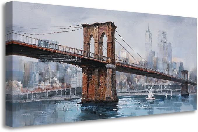 Ardemy Brooklyn Bridge Canvas Wall Art Abstract Skyline New York City Painting Prints, Modern Brooklyn Bridge Colorful NYC Picture Framed for Bedroom Living Room Home Office Wall Decor Large Size