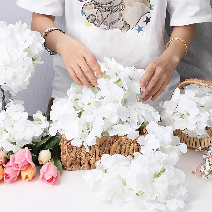 30 Pcs Faux Silk Hydrangea Flowers, Artificial Hydrangea Flower Heads with Stems, Realistic Fake Artificial Floral for Wedding Bouquet Table Centerpieces, Home Décor, Garden Party
