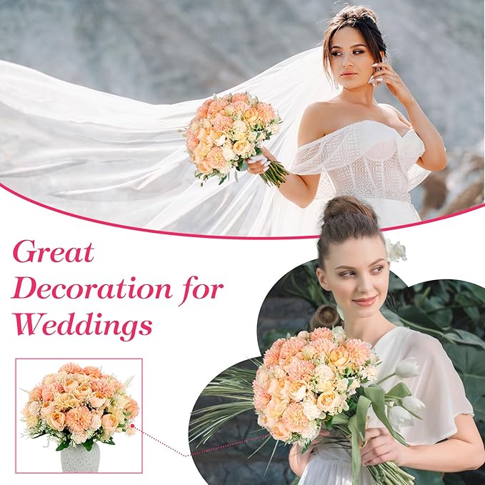 12 Bundles Peonies Artificial Flowers Silk Flowers Fake Peony Bouquet Faux Peonies Flowers Bulk for Wedding Decor Centerpiece Table Decorations (Orange)