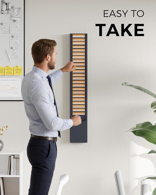 OSKIE Metal Time Card Rack - 25-Pocket Wall-Mountable Organizer | Vertical Design in Powder Gray-Blue, 2x5x30 Inches