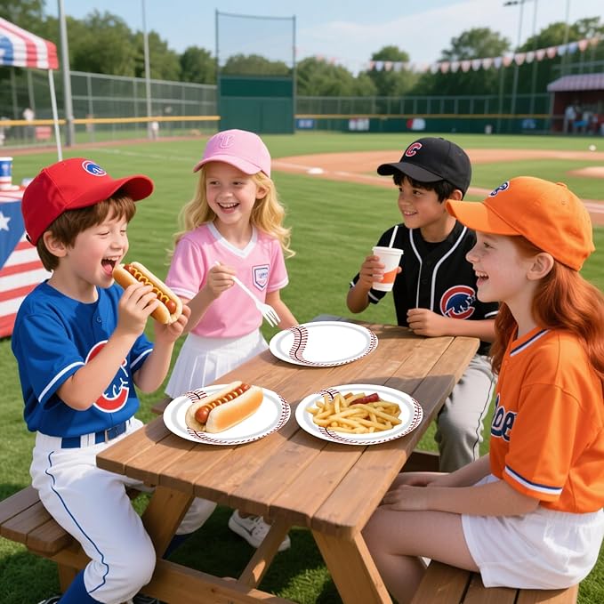 50PCS Baseball Party Paper Plates 7 Inch, Disposable Baseball Birthday Party Supplies Dessert Plates for Birthday Baby Shower Sports Event Decorations (Baseball)