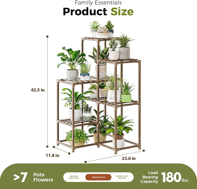 Bamworld Plant Stand Indoor Plant Shelf Outdoor Corner Wood Plant Table 7 Pots Flower Stands for Living Room Plant Rack Indoor for Multiple Plants Patio Balcony Garden Decor