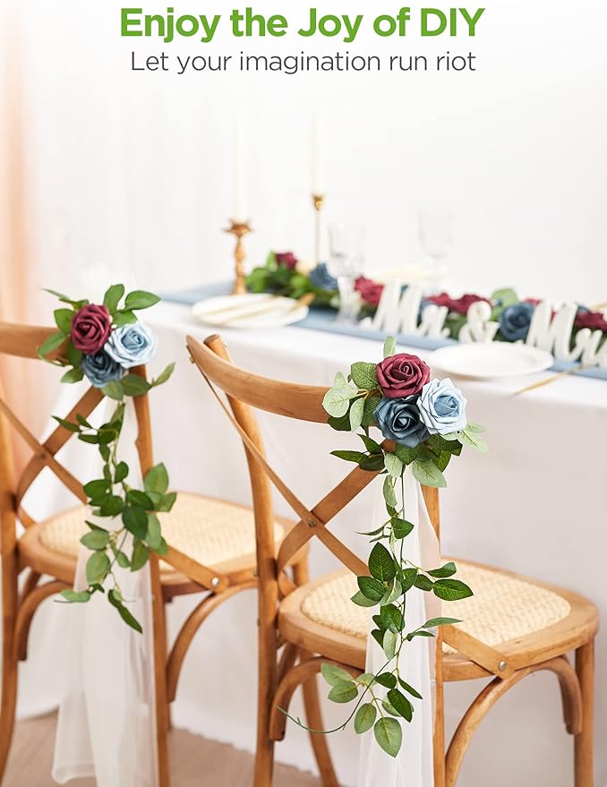 InnoGear Artificial Flowers, 50 Pcs Dusty Blue Shades Foam Fake Roses Bulk with Stems for Decoration DIY Wedding Bouquets Centerpieces Bridal Shower Party Christmas Tree