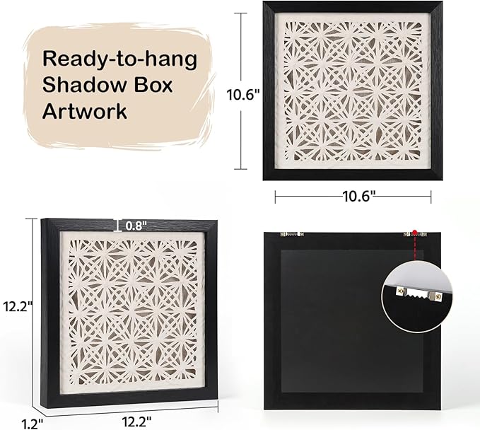 FOLKOR Abstract Framed Black and White Wall Art for Hallway Entryway Staircase, 12" Natural Rice Paper Geometric Wall Decor, Unique Room Aesthetic Artwork Wall Panel for Farmhouse Living Room Book Shop