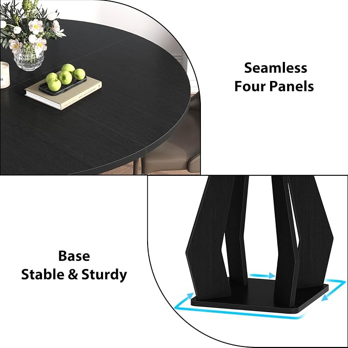 IBF Black Round Dining Table for 4-6, 47 Inch Kitchen Table with Spacious Tabletop Modern Circle Dining Table, Wood Dinner Table Pedestal Base for Dining Room, Kitchen,Living Room,Office