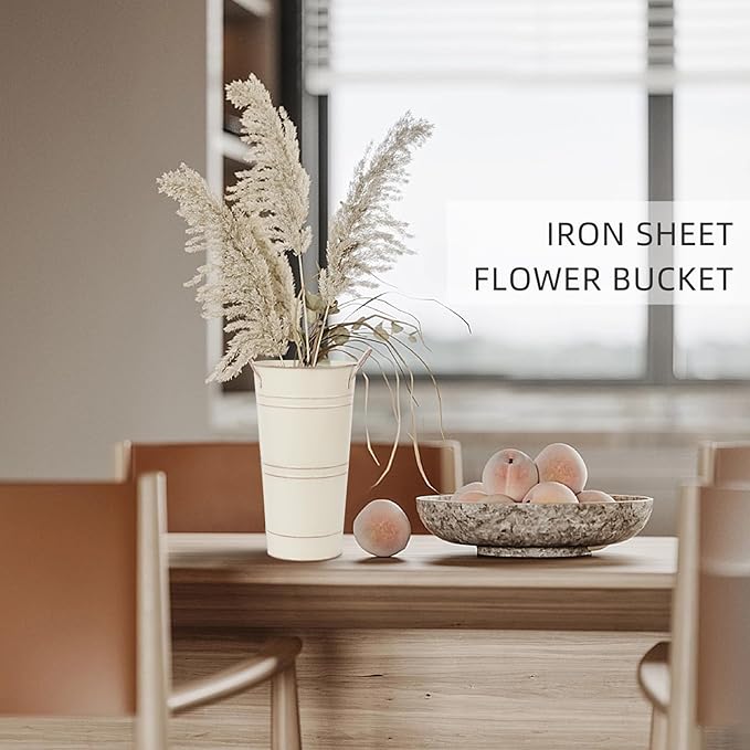 Notakia 10.62 Inch Galvanized Metal Vases Farmhouse French Flower Bucket Vases for Cut Flowers for Home Decor and Wedding Table Centerpiece Decorations (Medium Size Beige 4Pcs)