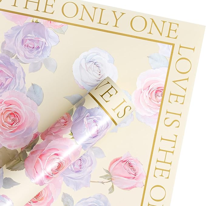 WRAPAHOLIC 20 Sheets Yellow Flower Wrapping Paper - 22.4 x 22.4 inch Rose Design Water-Resistant Floral Bouquet Wrapping Paper, Florist Supplies Packaging for Wedding Birthday Gift DIY