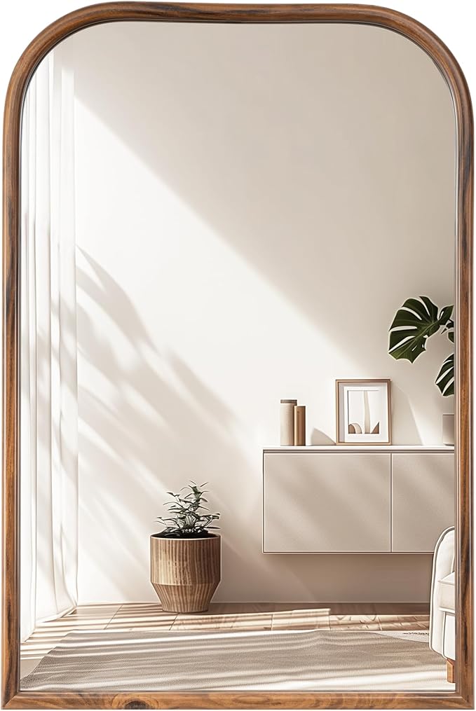 24"x36" Arch Wall Mirror Bathroom Mirror for Wall Mounted, Tempered Glass, Wood Grain Finish Frame Wall Mirror Decorative for Living Room Bedroom Entryway, Natural