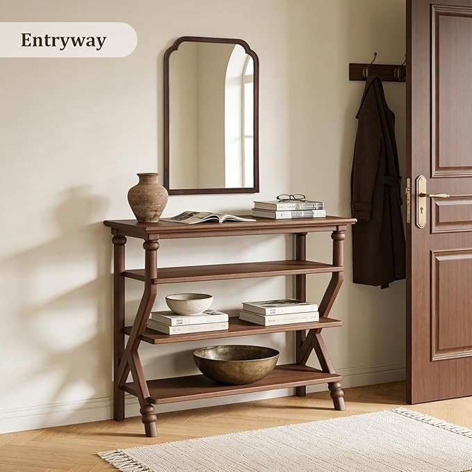 WallBeyond Wooden Framed Wall Mirror, Natural Wood Bathroom Vanity Mirror for Entryway, Living Room or Bedroom Home Decor Vertical or Horizontal Hanging [24" x 36" Walnut Color]
