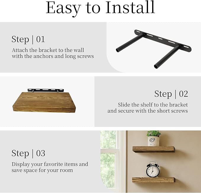 BGMG Wood Floating Shelves for wall 12 inch Set of 2, Rustic Wooden Wall Mount Shelves for Bathroom Living Room Bedroom Kitchen Farmhouse -12x6.7- Walnut Color