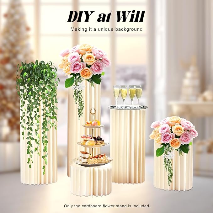 ZHISHUAI- 5 Pack Wedding Centerpieces Cardboard Vases, 20-100cm Cardboard Flowers Stand, for Wedding Aisle Decors, Wedding Receptions, Event Centerpieces