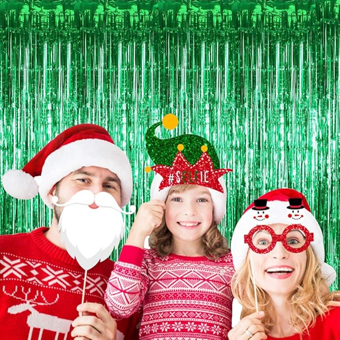 TONIFUL 3Pcs Green Door Streamers,Green Photo Booth Backdrop,Metallic Streamers Green Foil Fringe Curtains for Birthday,Christmas,New Year,St. Patrick's Day Party Streamers Decor(9.9ft x 6.6ft)
