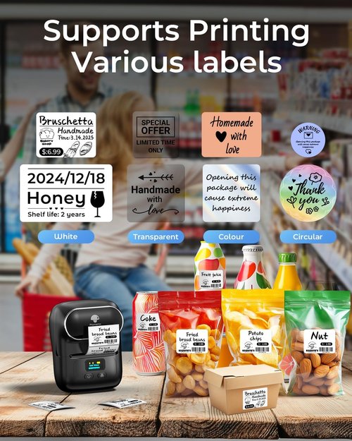 Phomemo M110 Label Maker - 2-Inch Round Thermal Labels & 5 Color Self-Adhesive Stickers | 140pcs/Roll for Small Business & Crafts