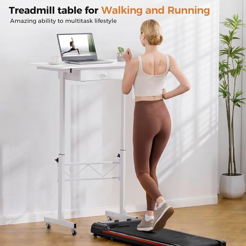 COMHOMA Adjustable Height Small Standing Desk - Mobile Portable Laptop Table with Wheels | 32" Workstation