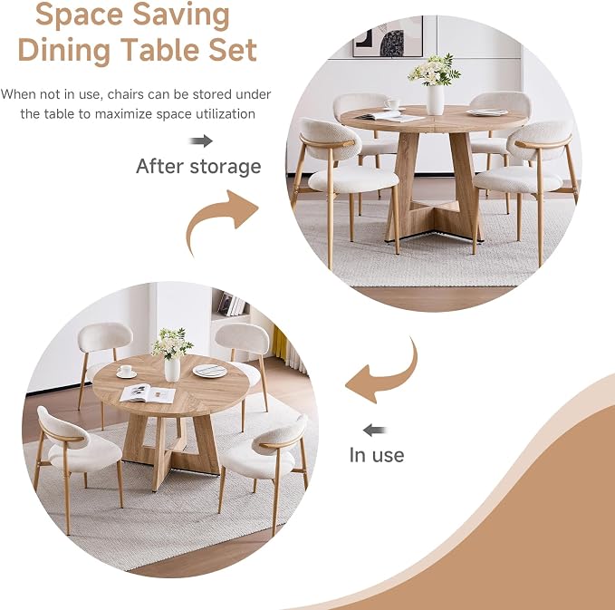 47" Round Dining Table Set with 4 Modern Chairs for Dining Room, Kitchen