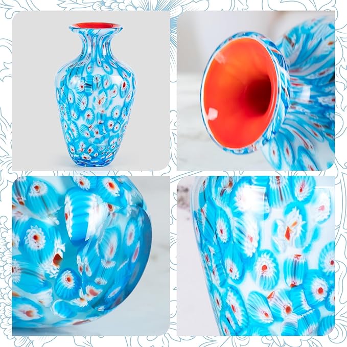 KAMMAK Colored Glass Vase, Beautiful Hand Blown Decorative Vase, Modern Art Vase for Flower Mantle Dining Table Centerpiece, Entryway Living Room Wedding Decoration, HR005
