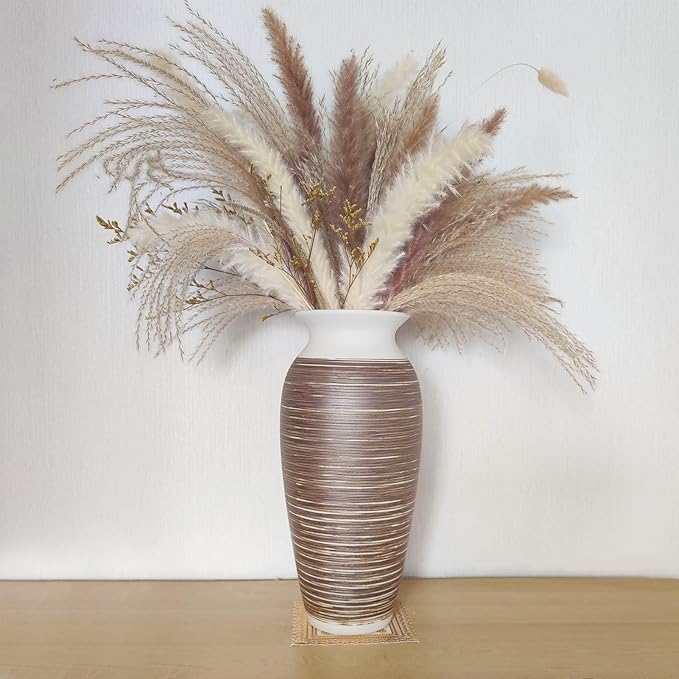 Ceramic Rustic Farmhouse Vase, 12.6" Large Vintage Flower vase Home Decor, Tall Boho Decorative Vases for Living Room, Table, Mantel, Shelf and Centerpieces Decor and Housewarming (D)