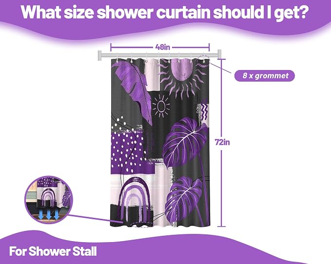 Small Stall Narrow Shower Curtain Purple and Gray Stand Up Dark Purple and Grey Abstract Shower Curtains for Rv Camper Bathroom Decor Sets, Waterproof Cloth Fabric with Hooks, 48 x 72 Inch