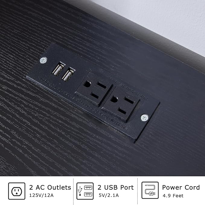 Farmhouse Living Room Table Set of 3, 2 Drawer Dresser End Table with Charging Station and 1 Coffee Table with Large Hidden Storage, Farmhouse Coffee Table Set for Living Room, Office, Black