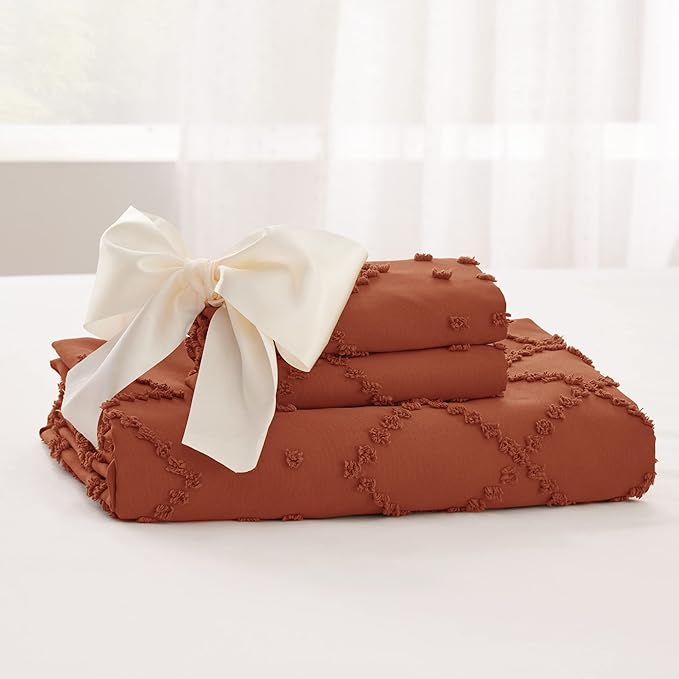 Bedsure Boho Duvet Cover Queen Size - Terracotta Breathable & Soft Boho Bedding, Machine Washable Comforter Cover for All Seasons, Includes 1 Duvet Cover 90"x90" with 2 Pillow Shams & Zipper Closure