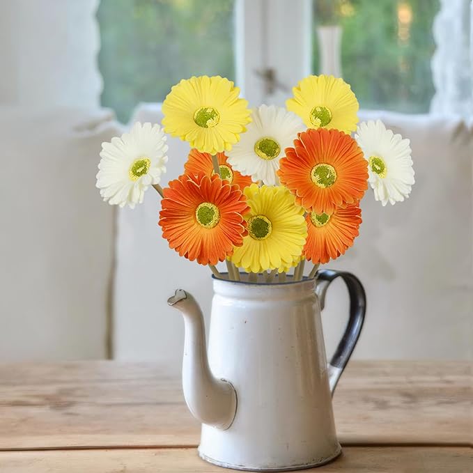 6 Pcs Artificial Gerbera Daisies Flowers Artificial Daisy Bouquet Fake Daisy Stems Faux Flowers Bulk Artificial Flowers Wildflowers Silk Flowers for Wedding Bridal Bouquet Party Home Kitchen