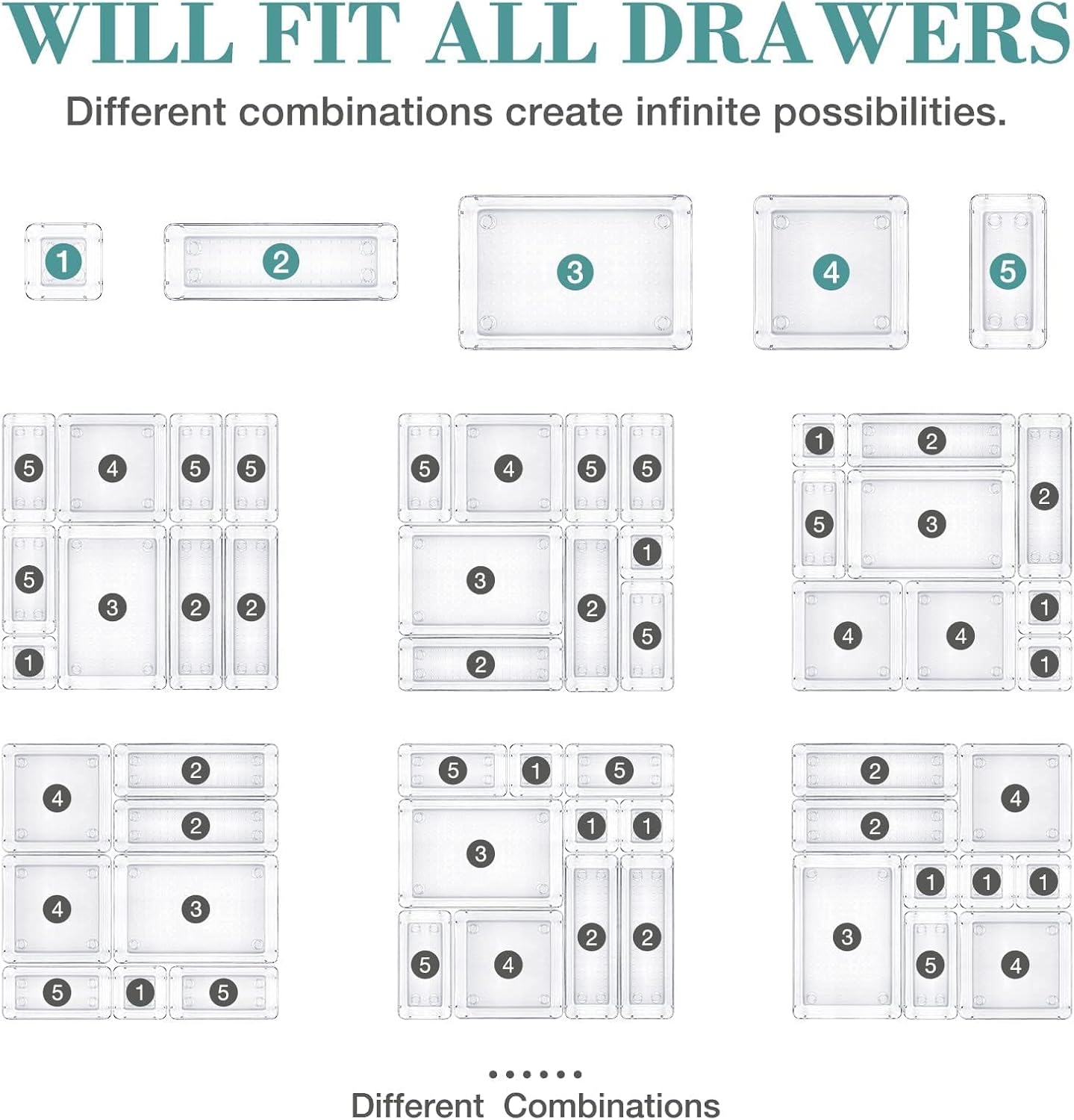 StorMiracle 16 PCS Drawer Organizer Set - Versatile Clear Storage Bins for Bathroom & Kitchen | Makeup, Jewelry & Utensils