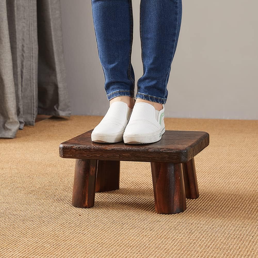 Skiennix Wooden Stool - Rectangular Bedside Step Stool for Kitchen & Bathroom | Supports Up to 500 LBS