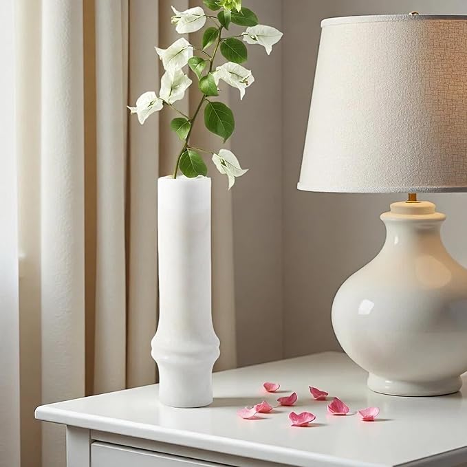 Vase for Home Decor, Marble Bamboo Vase Rustic Vintage Decorations for Living Room, Table, Bathroom, Holiday & Weddings,White Flower Vases (Namib Bianco)